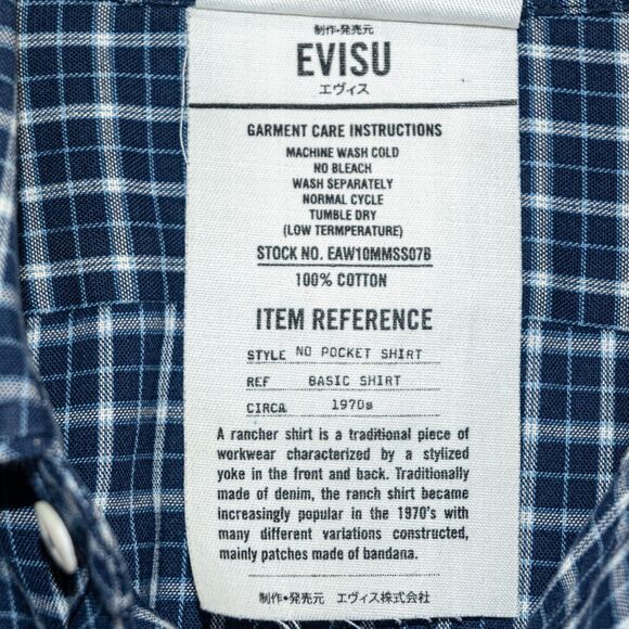 EVISU Men's Button up Shirt Long Sleeve Blue check Cotton Size Small - Picture 6 of 8
